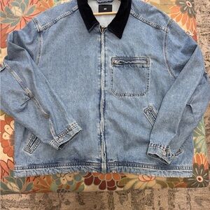 H&M Light Blue Denim Jacket with Black Collar
